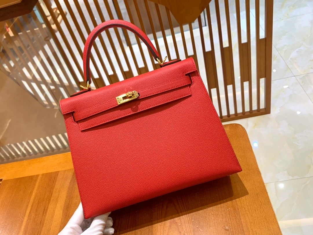 에르메스 켈리 25 셀리에 플래그 레드 골드 하드웨어 (100% HAND MADE)