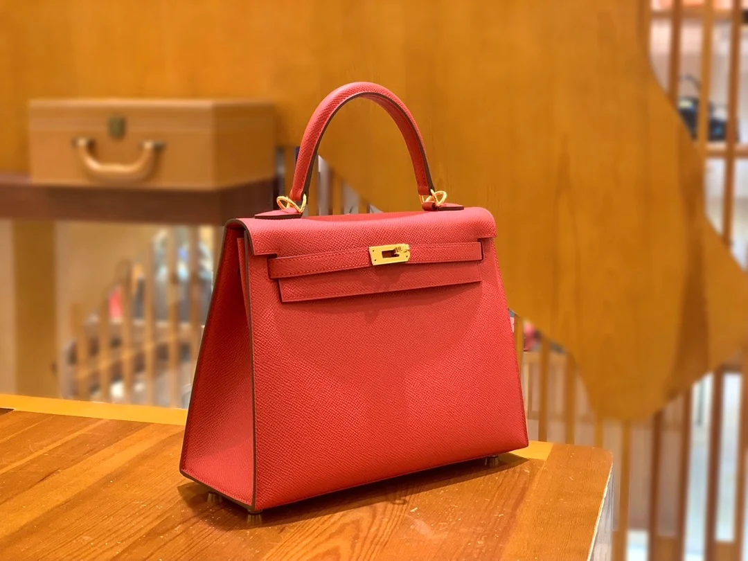 에르메스 켈리 25 셀리에 플래그 레드 골드 하드웨어 (100% HAND MADE)