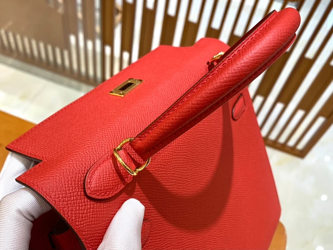 에르메스 켈리 25 셀리에 플래그 레드 골드 하드웨어 (100% HAND MADE)