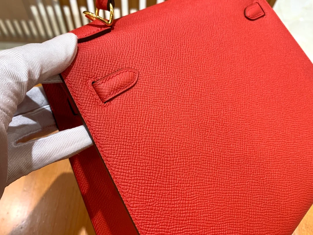 에르메스 켈리 25 셀리에 플래그 레드 골드 하드웨어 (100% HAND MADE)