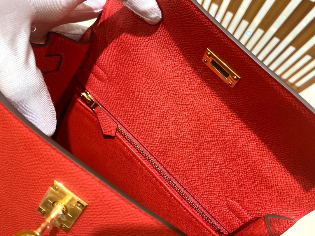 에르메스 켈리 25 셀리에 플래그 레드 골드 하드웨어 (100% HAND MADE)
