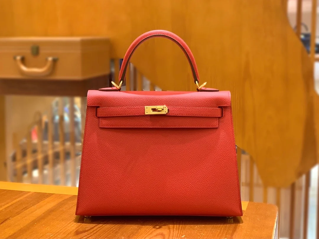 에르메스 켈리 25 셀리에 플래그 레드 골드 하드웨어 (100% HAND MADE)