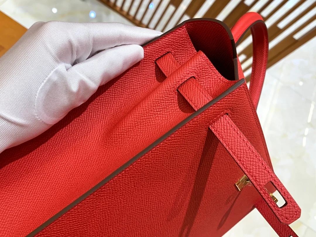 에르메스 켈리 25 셀리에 플래그 레드 골드 하드웨어 (100% HAND MADE)