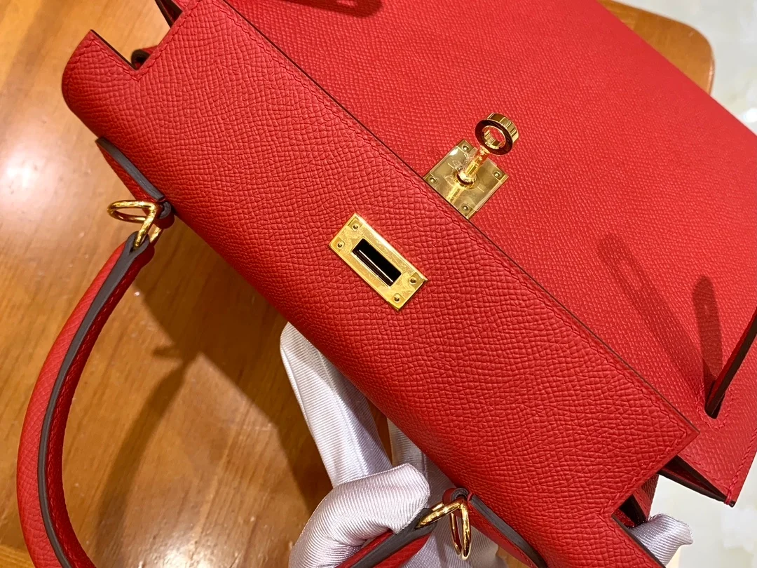에르메스 켈리 25 셀리에 플래그 레드 골드 하드웨어 (100% HAND MADE)