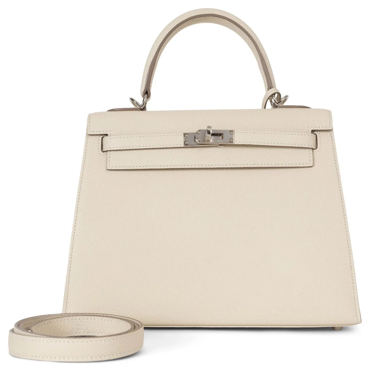 에르메스 켈리 25 셀리에 밀크 쉐이크 화이트 실버 하드웨어 (100% HAND MADE)