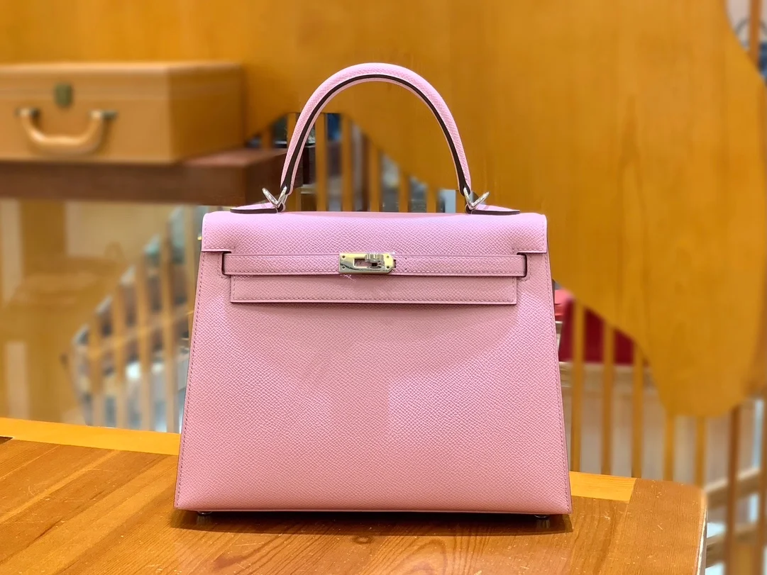 에르메스 켈리 25 셀리에 멜로 핑크 실버 하드웨어 (100% HAND MADE)