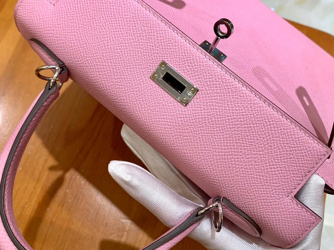 에르메스 켈리 25 셀리에 멜로 핑크 실버 하드웨어 (100% HAND MADE)