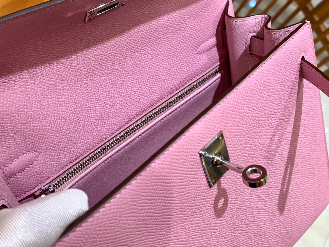 에르메스 켈리 25 셀리에 멜로 핑크 실버 하드웨어 (100% HAND MADE)