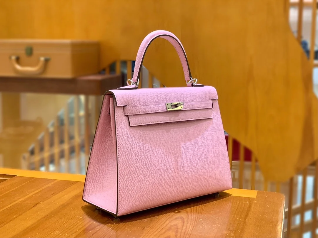 에르메스 켈리 25 셀리에 멜로 핑크 실버 하드웨어 (100% HAND MADE)