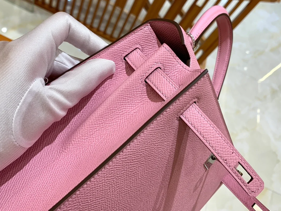 에르메스 켈리 25 셀리에 멜로 핑크 실버 하드웨어 (100% HAND MADE)