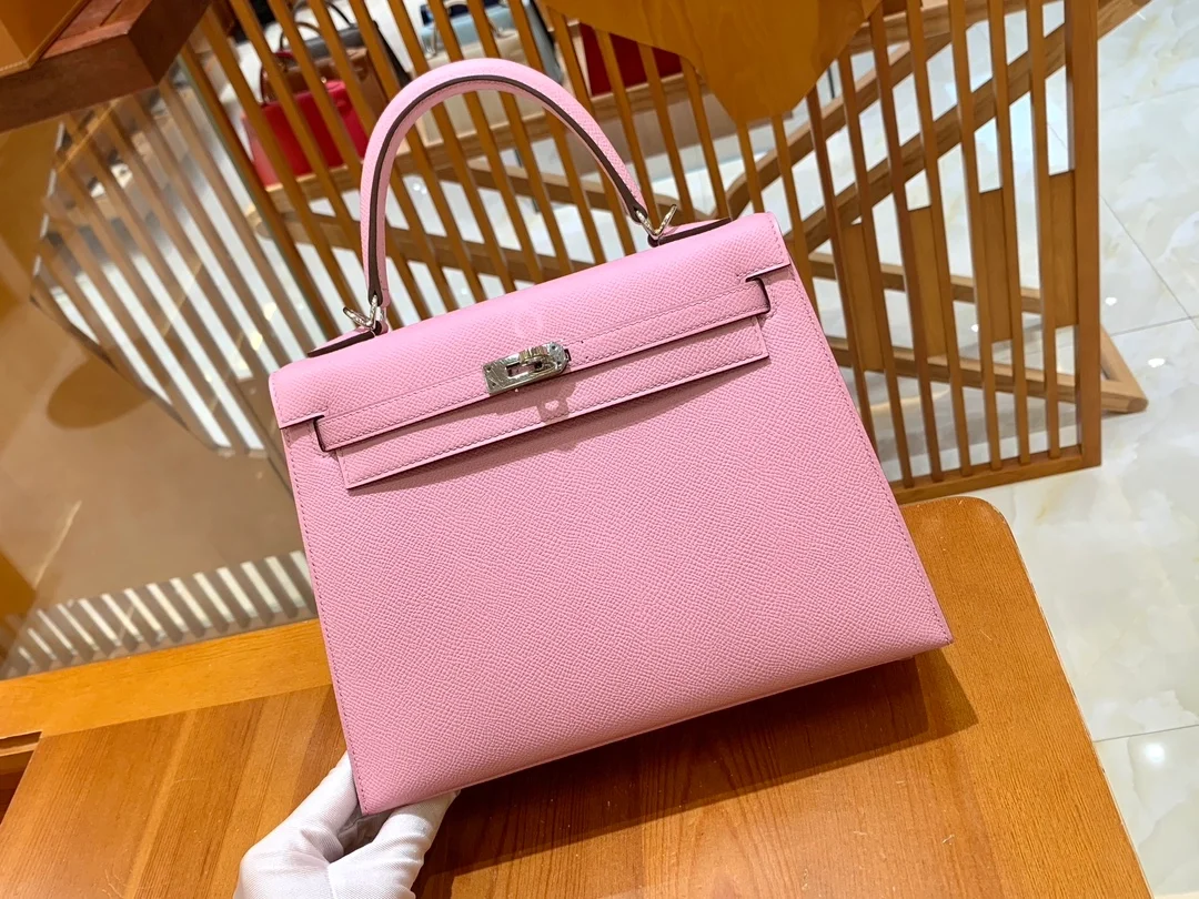 에르메스 켈리 25 셀리에 멜로 핑크 실버 하드웨어 (100% HAND MADE)