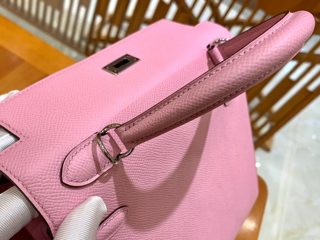 에르메스 켈리 25 셀리에 멜로 핑크 실버 하드웨어 (100% HAND MADE)