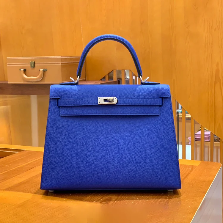 에르메스 켈리 25 셀리에 일렉트릭 블루 실버 하드웨어 (100% HAND MADE)