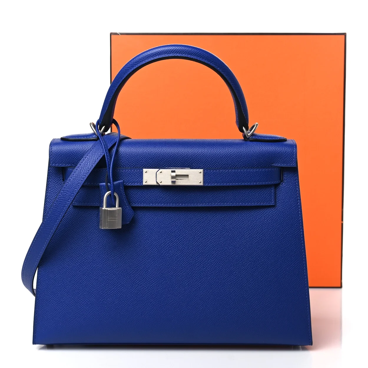 에르메스 켈리 25 셀리에 일렉트릭 블루 실버 하드웨어 (100% HAND MADE)