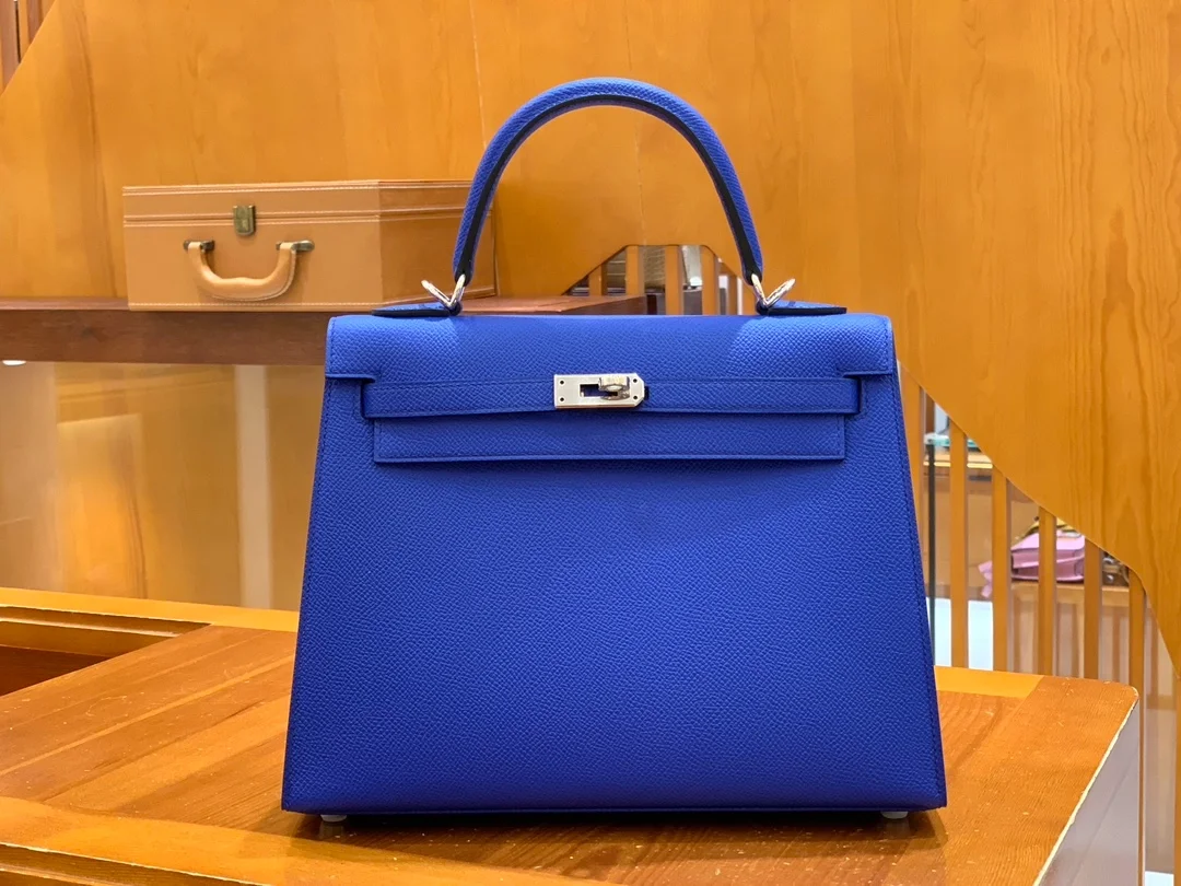 에르메스 켈리 25 셀리에 일렉트릭 블루 실버 하드웨어 (100% HAND MADE)