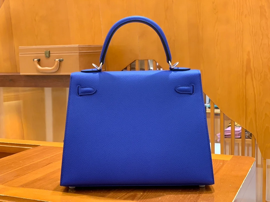 에르메스 켈리 25 셀리에 일렉트릭 블루 실버 하드웨어 (100% HAND MADE)