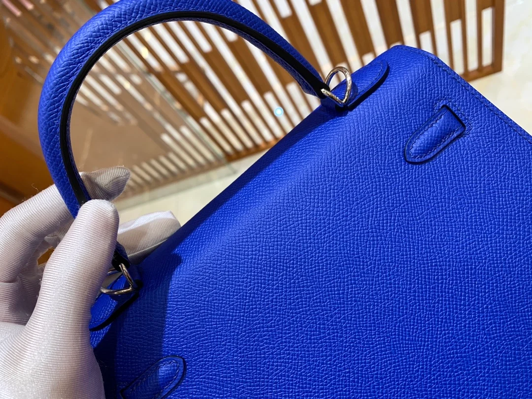 에르메스 켈리 25 셀리에 일렉트릭 블루 실버 하드웨어 (100% HAND MADE)