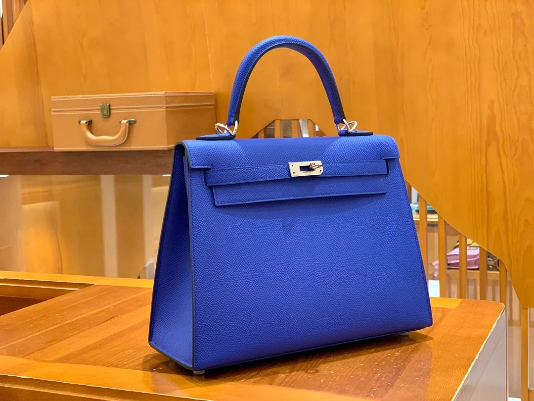 에르메스 켈리 25 셀리에 일렉트릭 블루 실버 하드웨어 (100% HAND MADE)