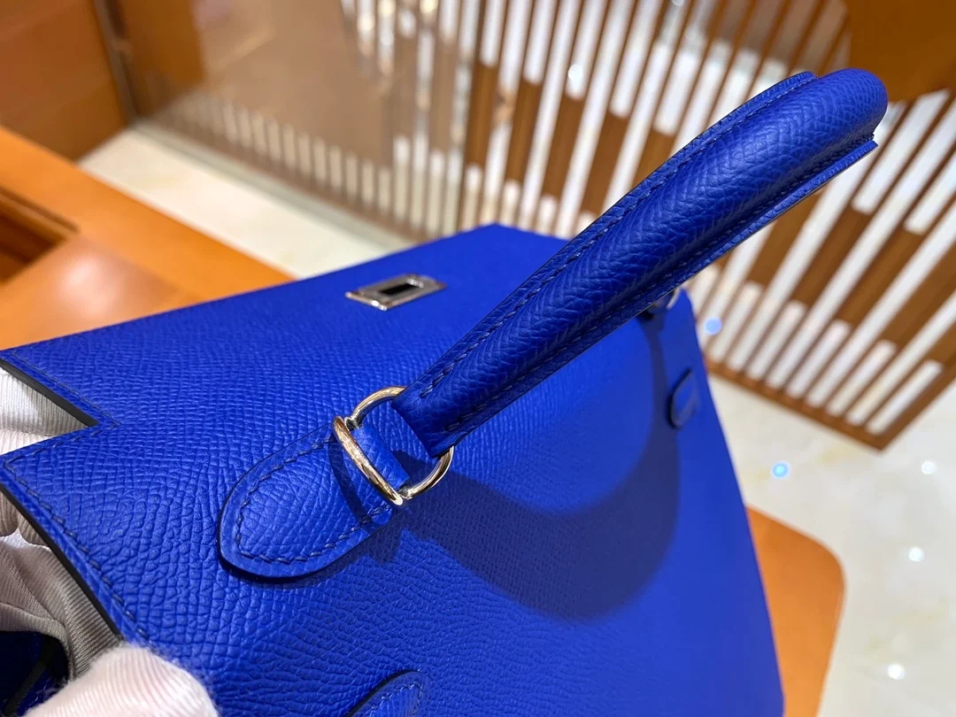 에르메스 켈리 25 셀리에 일렉트릭 블루 실버 하드웨어 (100% HAND MADE)