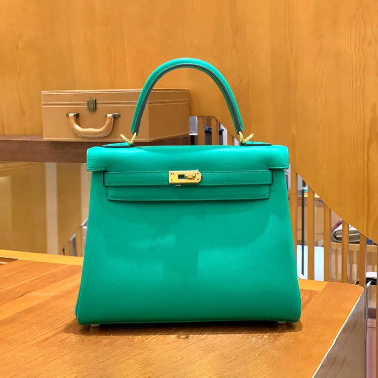 에르메스 켈리 25 르투르네 스위프트 민트 그린 골드 하드웨어 (100% HAND MADE)