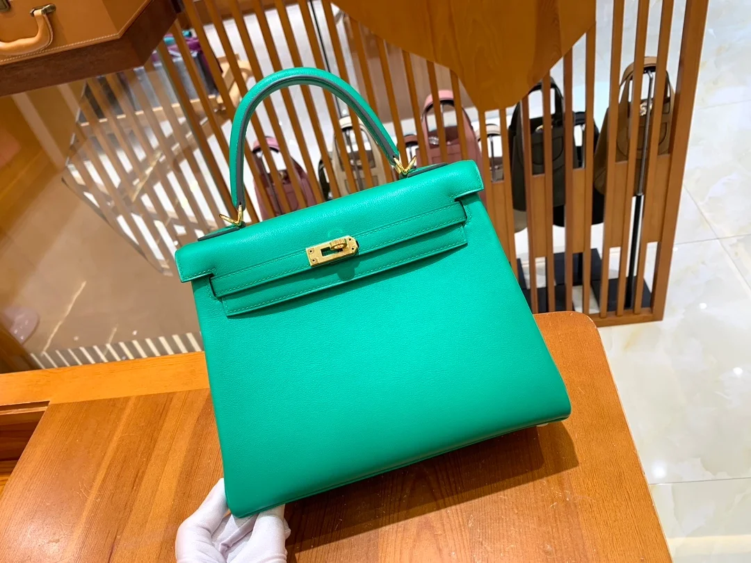 에르메스 켈리 25 르투르네 스위프트 민트 그린 골드 하드웨어 (100% HAND MADE)