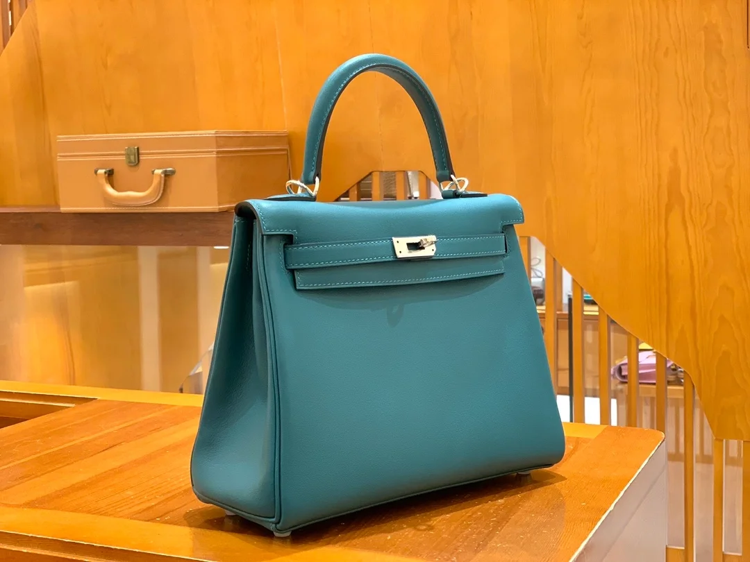 에르메스 켈리 25 르투르네 스위프트 이즈미르 블루 실버 하드웨어 (100% HAND MADE)