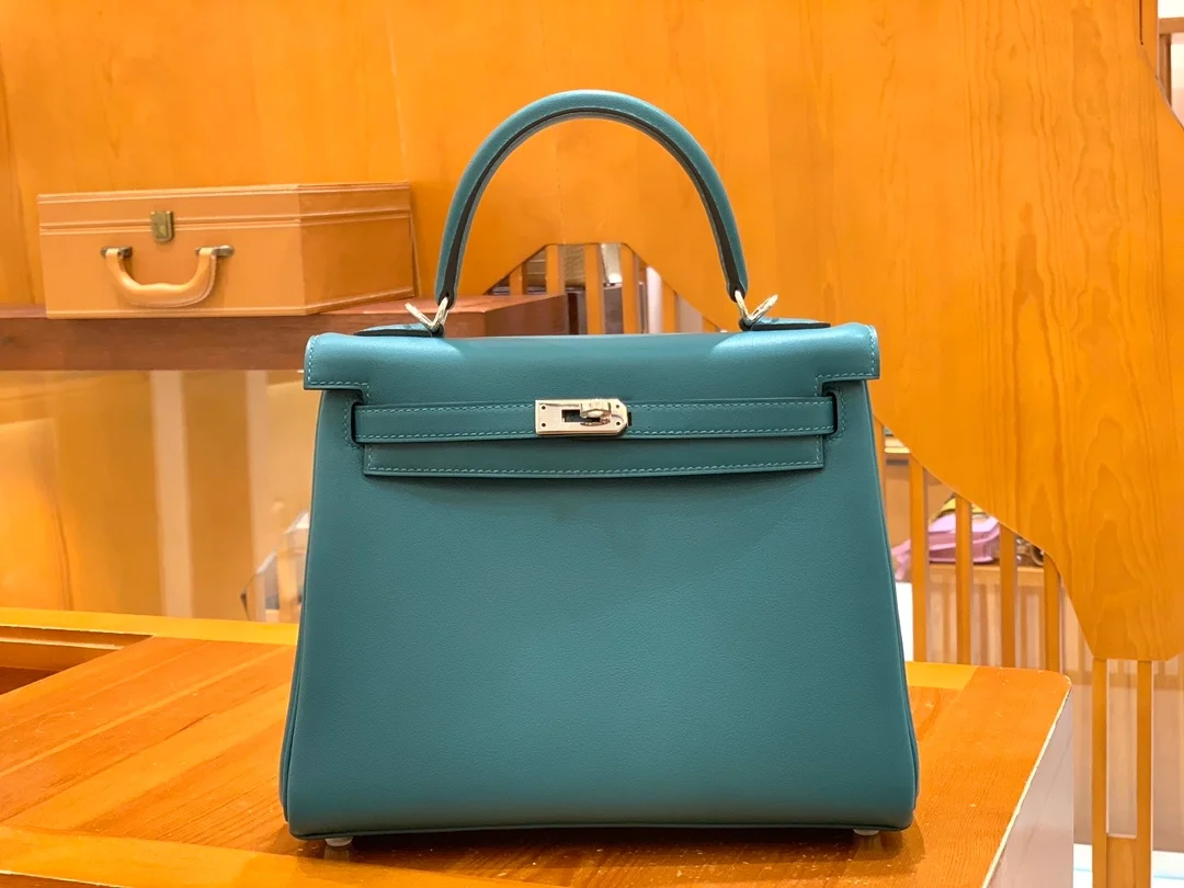 에르메스 켈리 25 르투르네 스위프트 이즈미르 블루 실버 하드웨어 (100% HAND MADE)