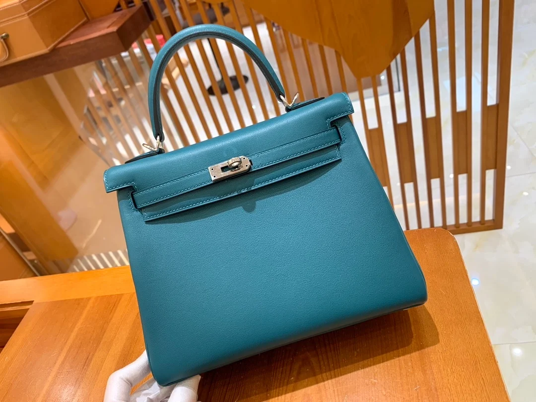 에르메스 켈리 25 르투르네 스위프트 이즈미르 블루 실버 하드웨어 (100% HAND MADE)