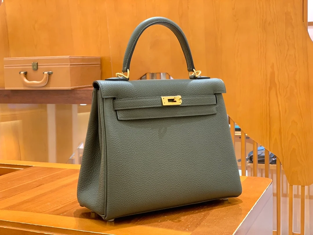 에르메스 켈리 25 르투르네 그레이 그린 골드 하드웨어 (100% HAND MADE)