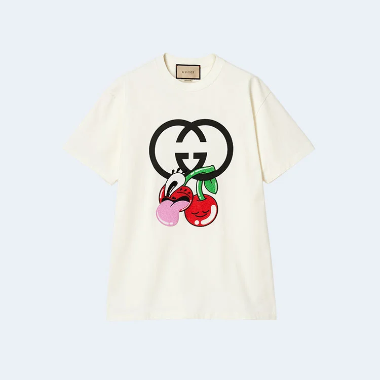 구찌 코튼 저지 체리 프린트 티셔츠 화이트