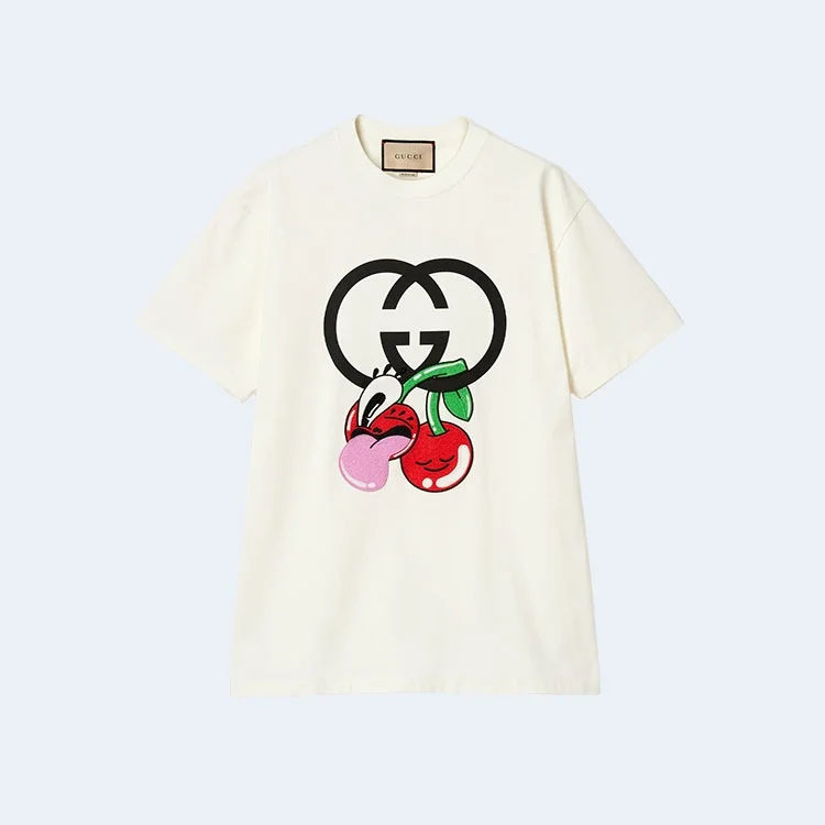 구찌 코튼 저지 체리 프린트 티셔츠 화이트