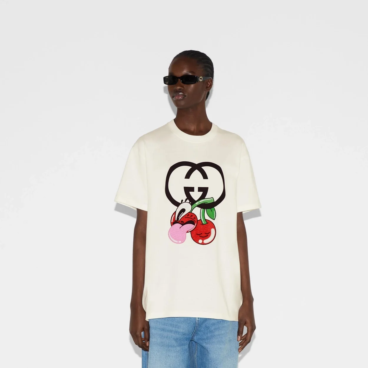 구찌 코튼 저지 체리 프린트 티셔츠 화이트