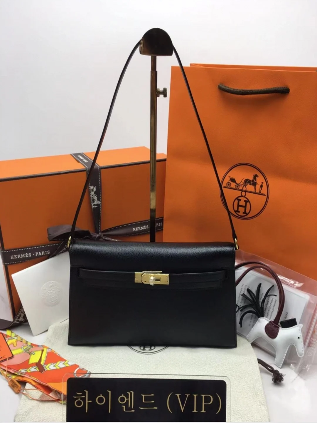 에르메스 켈리 엘란 블랙 골드/실버 (100% HAND MADE)