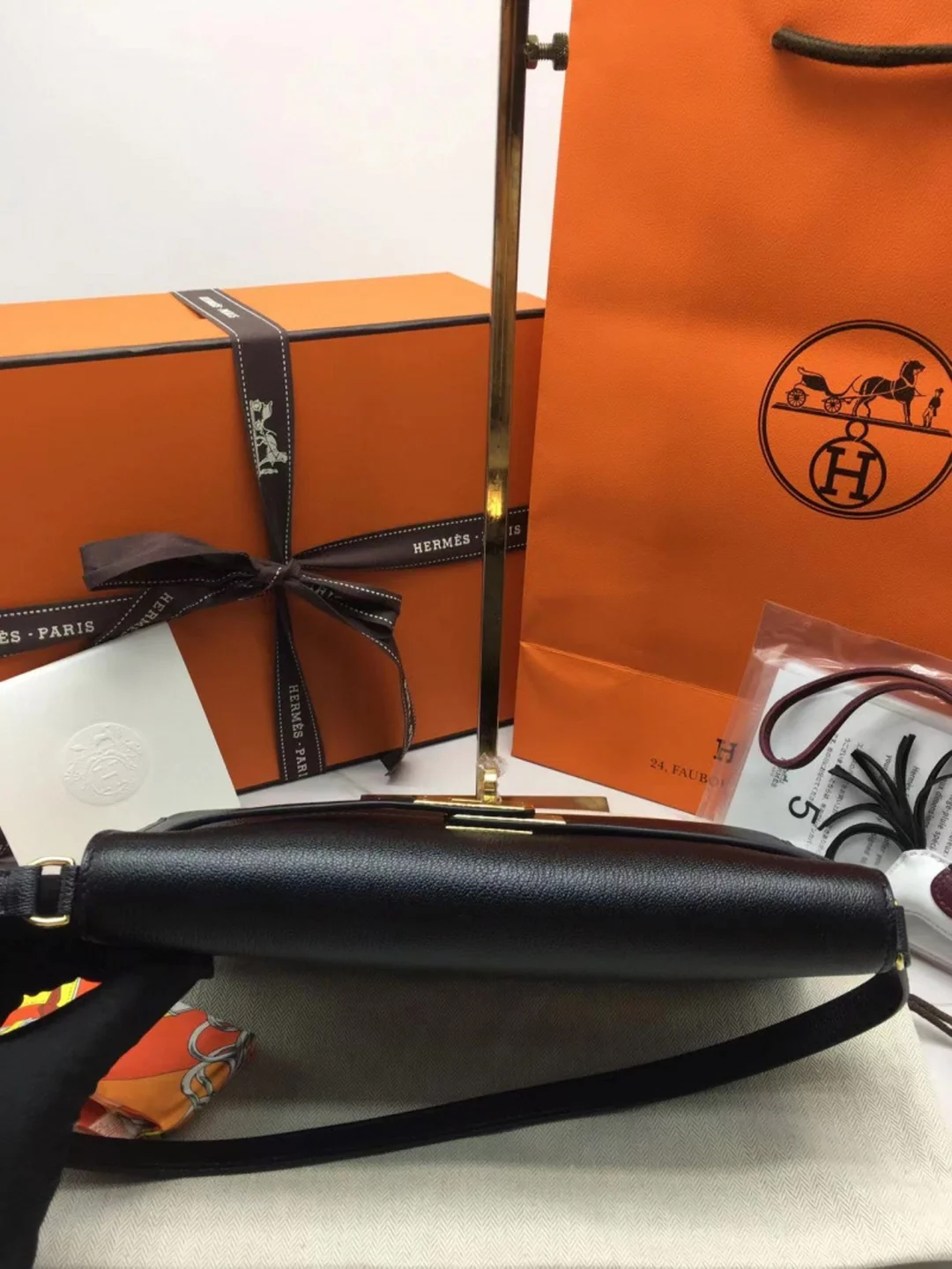 에르메스 켈리 엘란 블랙 골드/실버 (100% HAND MADE)