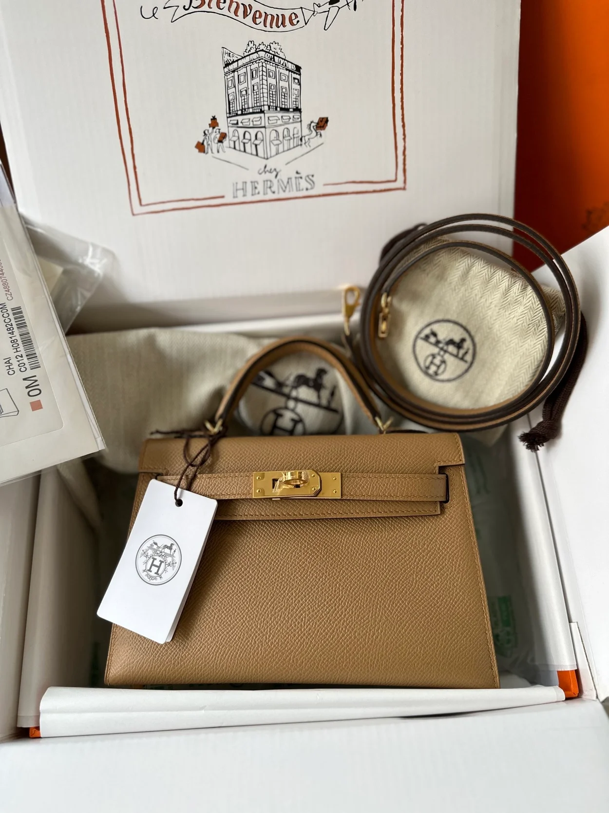 에르메스 미니 켈리 20 셀리에 카멜 골드 하드웨어 (100% HAND MADE)