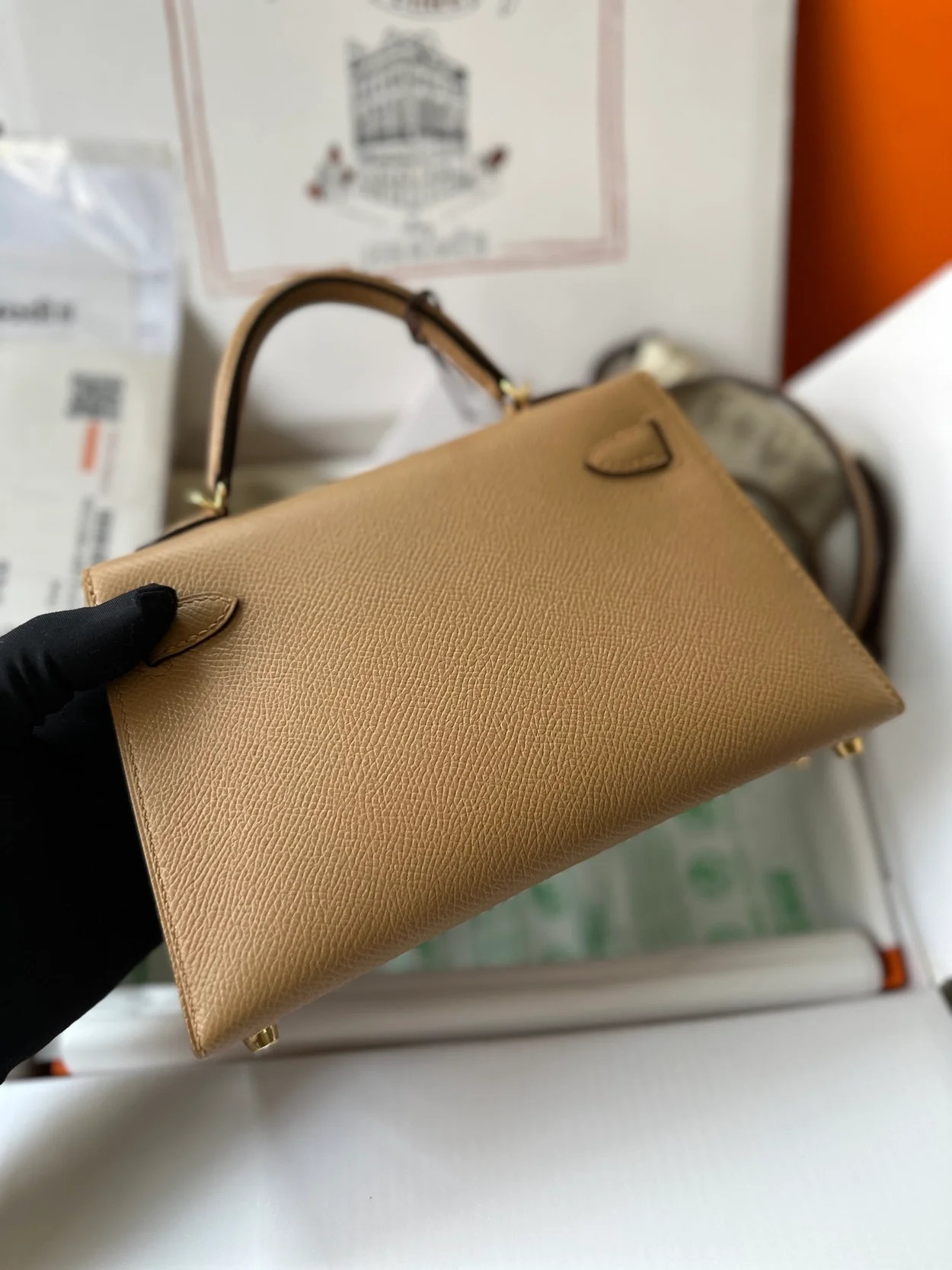 에르메스 미니 켈리 20 셀리에 카멜 골드 하드웨어 (100% HAND MADE)