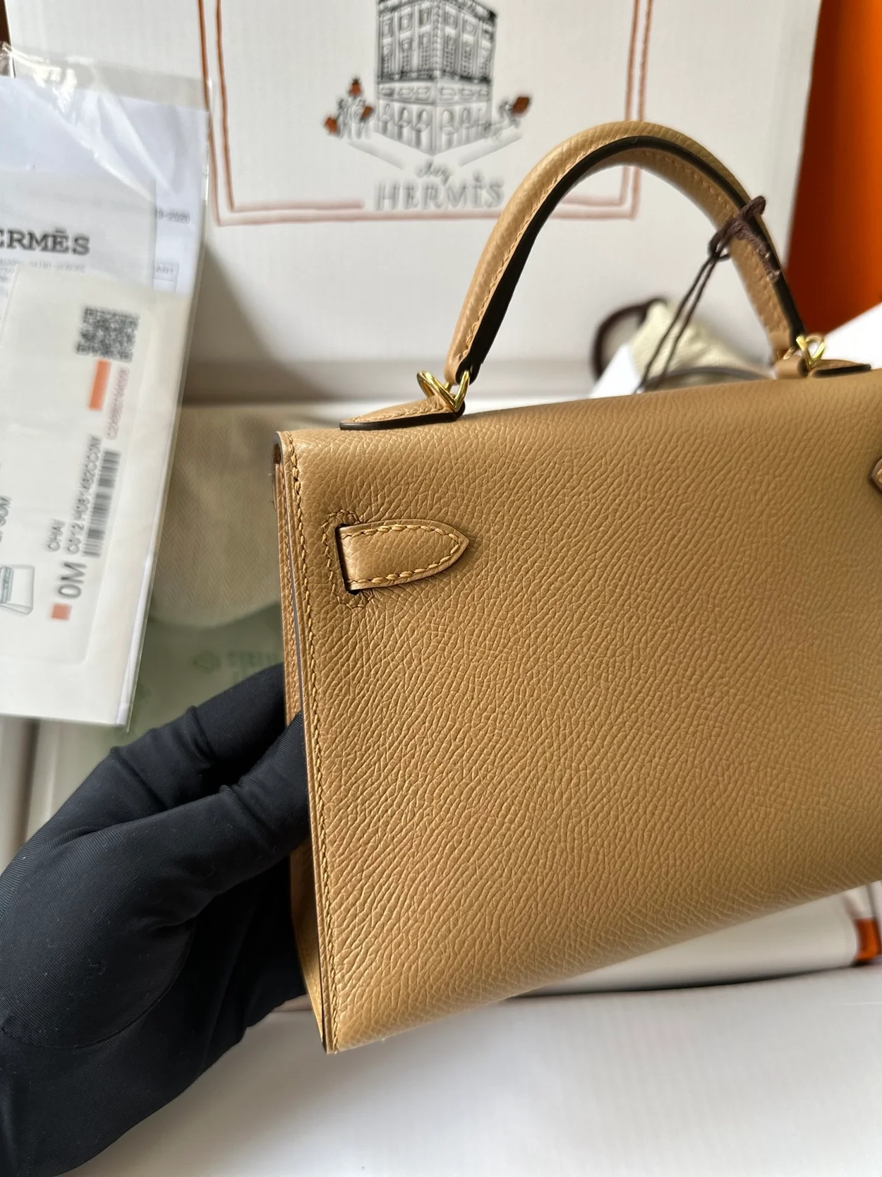 에르메스 미니 켈리 20 셀리에 카멜 골드 하드웨어 (100% HAND MADE)