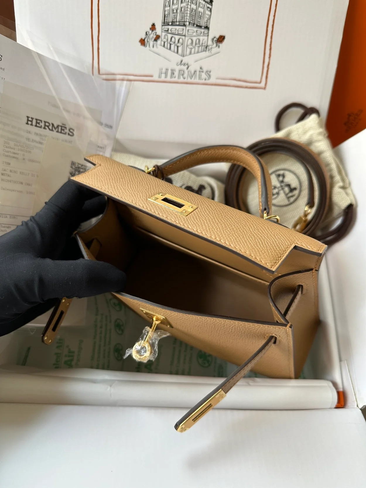 에르메스 미니 켈리 20 셀리에 카멜 골드 하드웨어 (100% HAND MADE)
