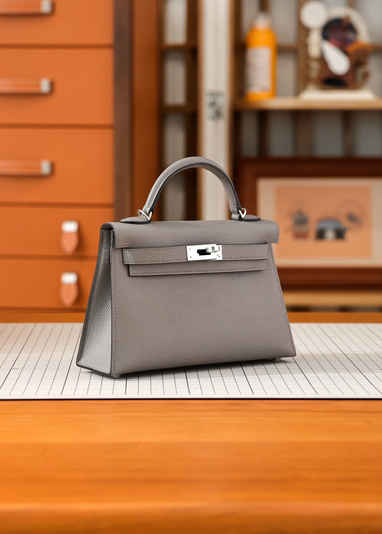 에르메스 미니 켈리 셀리에 그레이 팔라듐 하드웨어 (100% HAND MADE)